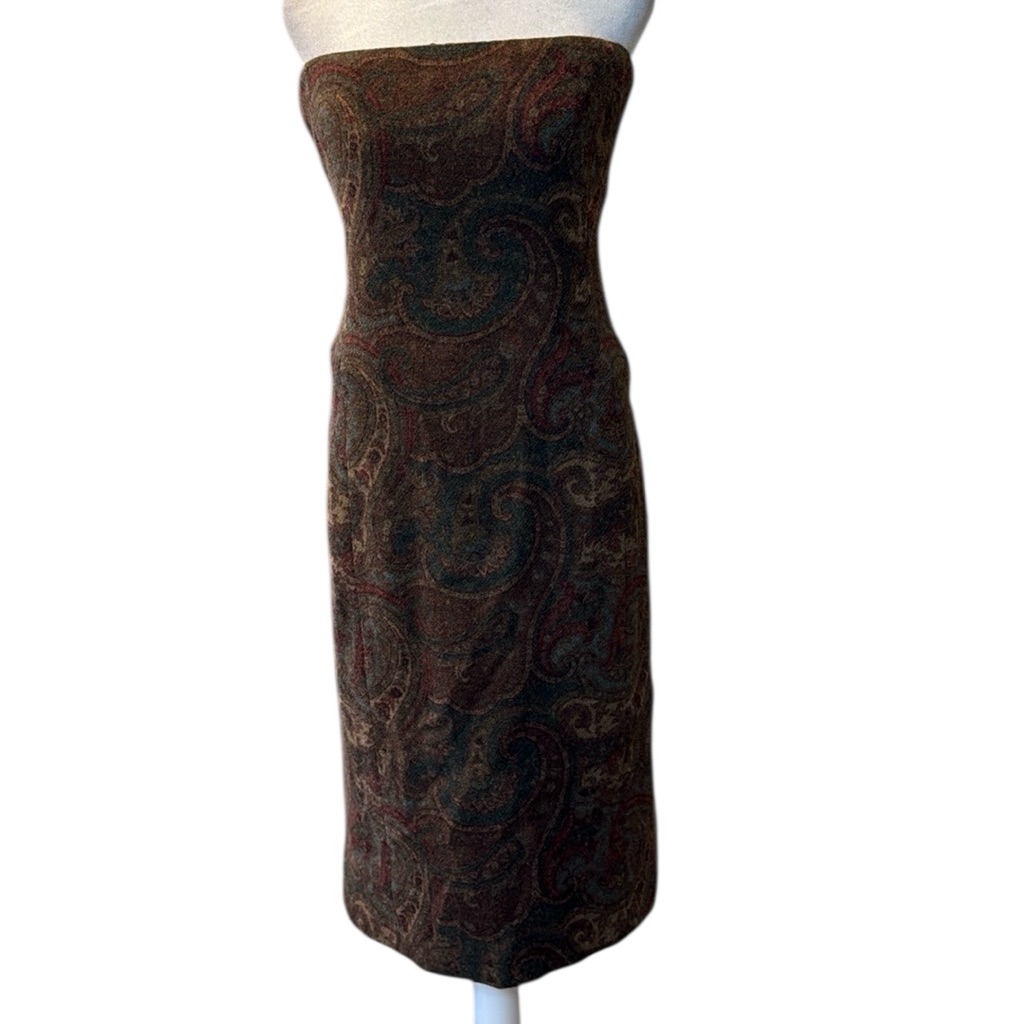 Ralph Lauren Black Label Lambswool Paisley Off Shoulder Dress Vtg Union Us Nwt